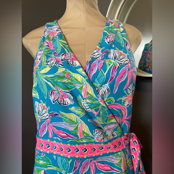 Lilly Pulitzer Clancie Knee length Wrap Dress Turquoise Size Large - Picture 2 of 15